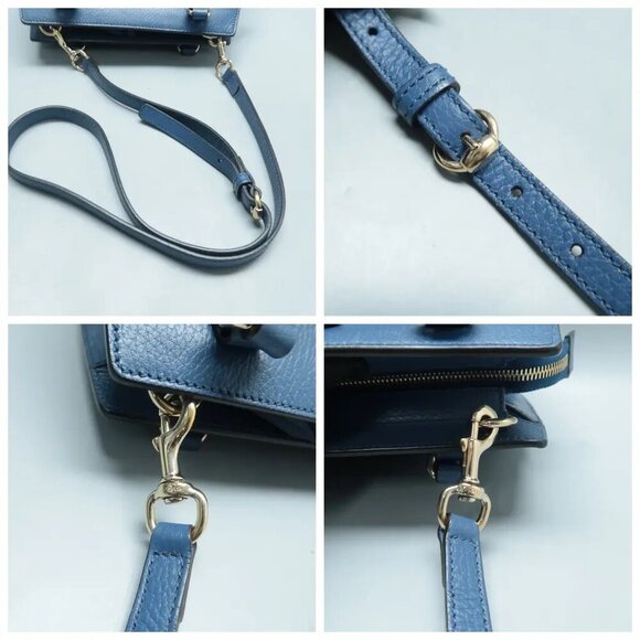 100% Authentic GUCCI Soho Top Handle Blue Leather Satchel 882-112024 - Picture 8 of 12